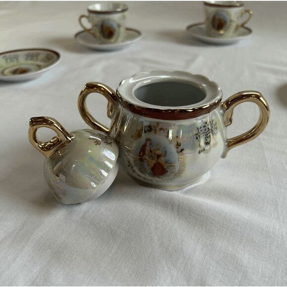 Vintage China Tea Set & Sugar Bowl, Set for Six, Gold Trim, Cups, Saucers - Picture 4 of 12